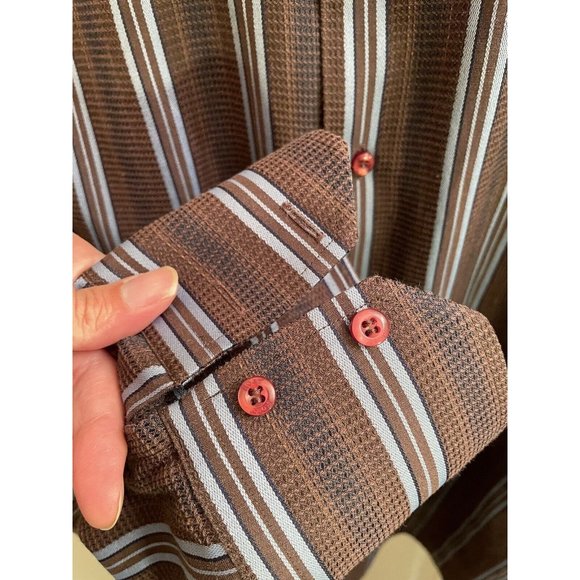Roar Shirt Mens Xl Brown Button Up Long Sleeve Striped Club Y2K - Picture 5 of 10